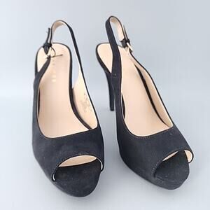 Metaphor Slingback Platforms Women's 8M Paula Heels Pumps Black Satin 4.5" Heel